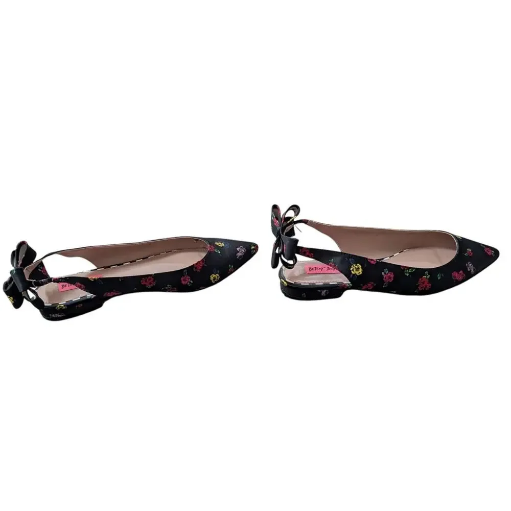 Betsey Johnson Floral Slingback Flats with Bow Detail Size 9.5 Black - Picture 3 of 3